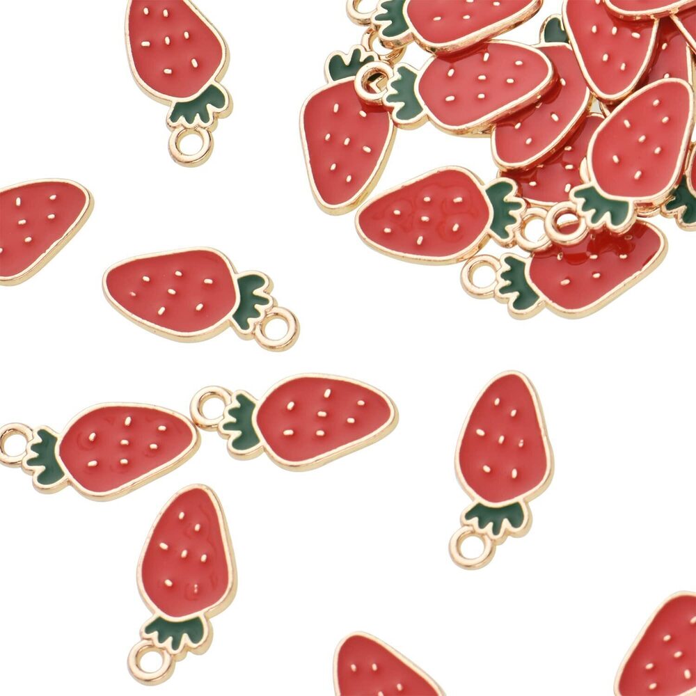 5002 Pack of 80 Strawberry Enamel Charms Gold Plated Colored Pendants